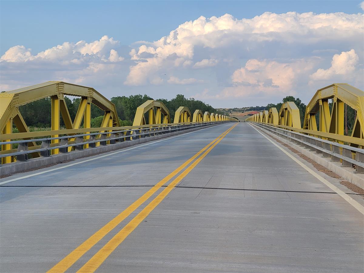 William H. Murray Bridge, known as Pony Bridge. 3,944 feet span with 38 trusses.